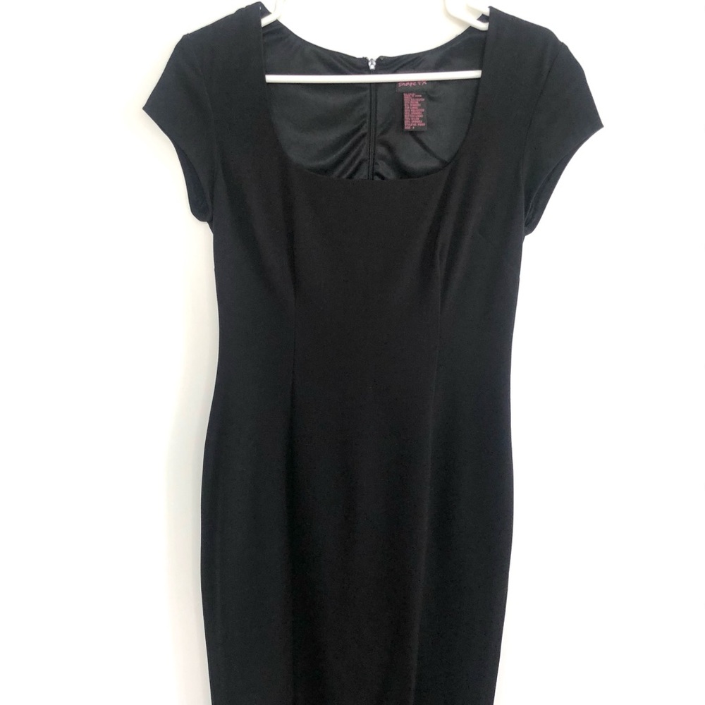 SKINTIGHT BLACK BODYCON SHAPE FX DRESS SIZE:6